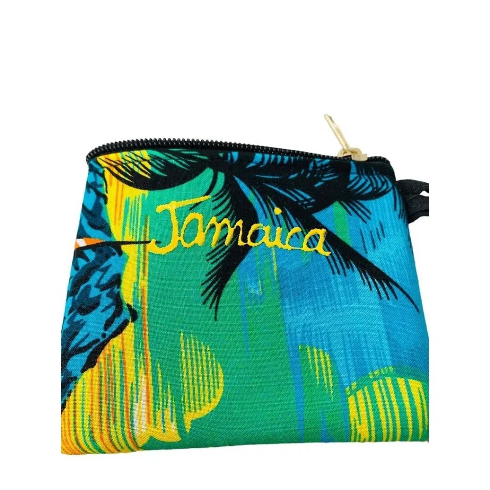 Jamaica‎ Souvenir Small Tropical Print Fabric Wristlet Zip Top 4.75